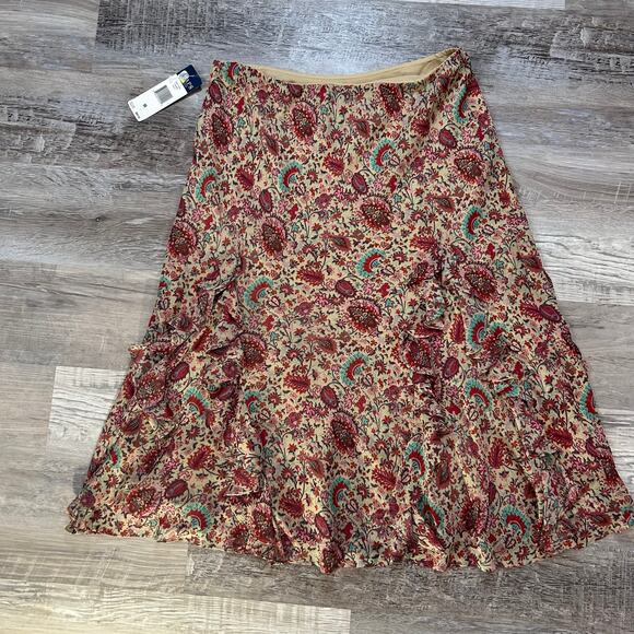 Y2K Ruffle Floral Midi Skirt // Chaps M NWT - Picture 4 of 7